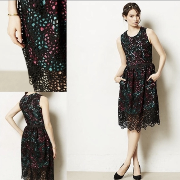 Anthropologie Wolven Black Lace Multicolored Dress - Picture 2 of 5